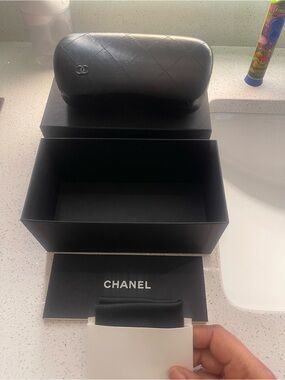 CHANEL Black Quilted Leather Sunglass Case with Silver CC Logo